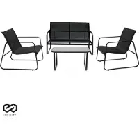 Brixy Tuinset – Incl. Bank, 2 Stoelen & Glazen Tafel – Zwart/Antraciet