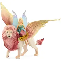 Schleich Elf on Winged Lion Figurine. Detachable Fairy Figurine Riding a Magical Pink Lion with Moving Parts. Magic Figurine