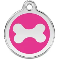 Red Dingo Bone Hot Pink roestvrijstalen hondenpenning large/groot dia. 3,8 cm