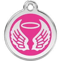 Red Dingo Angel Wings Hot Pink roestvrijstalen hondenpenning small/klein dia. 2 cm
