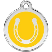 Red Dingo Horse Shoe Yellow roestvrijstalen hondenpenning medium/gemiddeld dia. 3 cm