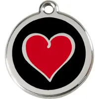 Red Dingo Heart Black Black / Red roestvrijstalen hondenpenning large/groot dia. 3,8 cm