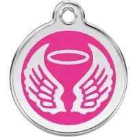 Red Dingo Angel Wings Hot Pink roestvrijstalen hondenpenning medium/gemiddeld dia. 3 cm