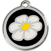 Red Dingo Daisy Flower Black roestvrijstalen hondenpenning medium/gemiddeld dia. 3 cm