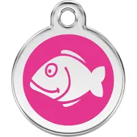 Red Dingo Fish Hot Pink roestvrijstalen kattenpenning small/klein dia. 2 cm