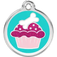 Red Dingo Cupcake Aqua glitter hondenpenning small/klein dia. 2 cm