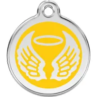 Red Dingo Angel Wings Yellow roestvrijstalen hondenpenning large/groot dia. 3,8 cm