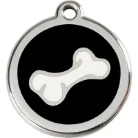 Red Dingo Comic Bone Black roestvrijstalen hondenpenning large/groot dia. 3,8 cm