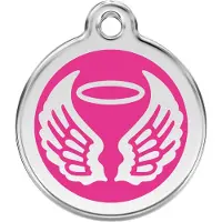 Red Dingo Angel Wings Hot Pink roestvrijstalen hondenpenning large/groot dia. 3,8 cm
