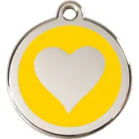 Red Dingo Heart Yellow roestvrijstalen hondenpenning medium/gemiddeld dia. 3 cm