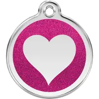 Red Dingo Heart Hot Pink glitter hondenpenning medium/gemiddeld dia. 3 cm