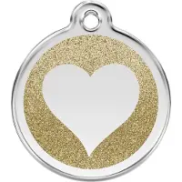 Red Dingo Heart Gold glitter hondenpenning medium/gemiddeld dia. 3 cm