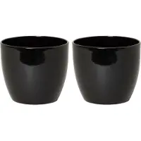 Floran Bloempot/plantenpot Boule - Set van 2x stuks - zwart - glans - keramiek - 25 x 22 cm