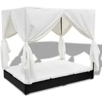 vidaXL Loungebed met gordijnen poly rattan zwart