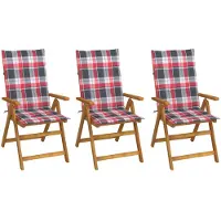 vidaXL Inklapbare stoelen 3 st met kussens massief acaciahout