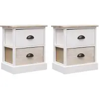 vidaXL Nachtkastjes 2 st 38x28x45 cm paulowniahout wit en naturel
