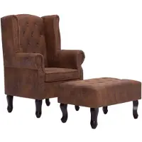 vidaXL Fauteuil en voetenbank Chesterfield-stijl kunstsuède bruin