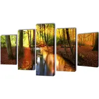 vidaXL Canvas muurdruk set bos 100 x 50 cm