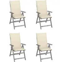 vidaXL Verstelbare stoelen met hoge rugleuning, set van 4, met kussens, massief acaciahout