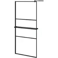 vidaXL Inloopdouchewand met schap 90x195 cm ESG-glas aluminium zwart