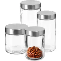 Secret De Gourmet Set van 8x keuken voorraadbussen/potten glas RVS deksel - 4 formaten - Voorraadpot