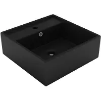 vidaXL Wastafel met overloop vierkant 41x41 cm keramiek matzwart