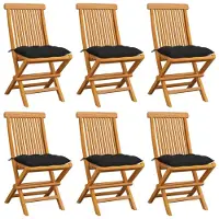vidaXL Tuinstoelen 6 st met zwarte kussens massief teakhout