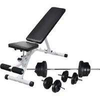 vidaXL Halterbank met halterset (60,5 kg) bestaande uit een langhante en een set gewichten