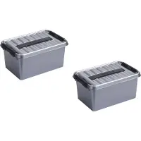 Sunware 4x stuks q-line opberg box/opbergdoos - 6 liter - 30 x 20 x 14 cm - kunststof - opslagbox - grijs