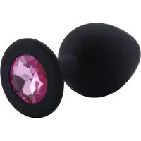 PLGZ - Rosebud Siliconen Anaal Plug - Zwart - Roze Siersteen - Verkrijgbaar in 3 maten Medium