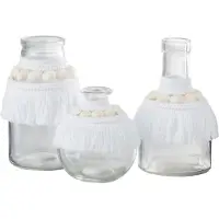 J-Line vaas Schelpen - glas/textiel - wit - large - 3 stuks - 14.5 cm hoog