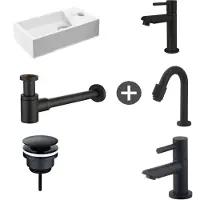 Wiesbaden Fonteinpack Solid Surface Rechts Mat Wit 40x22x10 cm (Keuze uit 4 zwarte kranen)