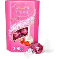 Lindt LINDOR Aardbei & Room witte chocolade bonbons 200 gram - 16 zacht smeltende chocolade bonbons - Vaderdag Cadeau