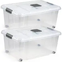 PlasticForte Opslagbak - 5x stuks - 36L - organizer met deksel - 59 x 40 cm - transparant - Opbergbakken