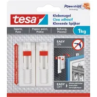 TESA klevende spijkers - 8x stuks - verstelbaar - wit - voor behang en pleisterwerk - draagkracht 1 kg - spijker / schroeven