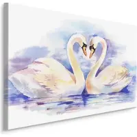 Karo-art schilderij - Verliefde zwanen (print op canvas), 4 maten, blauw/wit, wanddecoratie