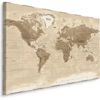 Karo-art Schilderij - Beige bruine Wereldkaart , Wanddecoratie , Premium print