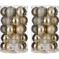 House of Seasons Onbreekbare kunststof kerstballen goud pakket 50-delig - Gouden kerstballen 8 cm - Kerstboomversiering