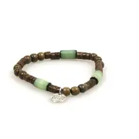 Heaven Eleven - dames armband - Ibiza - taupe hout met glas mint - 18cm (voor andere maten zie omschrijving)