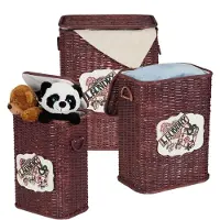 Relaxdays wasmand - set van 3 - opbergmand met deksel - rieten mand - gevlochten C