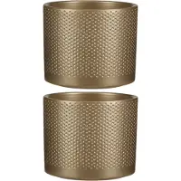 Mica Decorations Bloempot - 3x stuks - goud - relief - keramiek - D15 x H13 cm - plantenpotten binnen