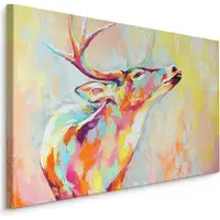 Karo-art Schilderij - Kleurrijk hert (print op canvas), 4 maten, wanddecoratie