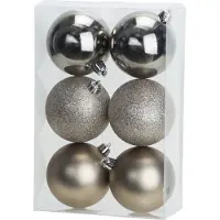 COSY&TRENDY Cosy & Trendy Kerstballen - 6x st - champagne - 8 cm - kunststof - kerstversiering - kerstboomversiering