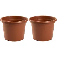 PlasticForte Plantenpot - 4x stuks - bruin - rond - 30 x 23 cm - kunststof
