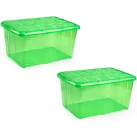 PlasticForte opslagbak organizers met deksel - 4x - transparant/groen - 60 liter - kunststof