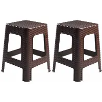 PlasticForte Keukenkrukje/opstapje - 2x - rotan - bruin - kunststof - 36 x 36 x 45 cm