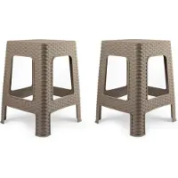 PlasticForte Keukenkrukje/opstapje - 2x - rotan - taupe - kunststof - 36 x 36 x 45 cm
