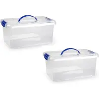 PlasticForte Flastic Forte Opslagbak - 5x stuks - met deksel - 10 liter - transparant - Opbergbakken - 38,5 x 23 x 17,5 cm