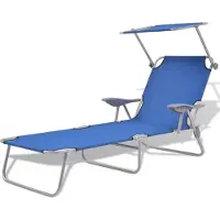 vidaXL Ligbed met luifel staal blauw