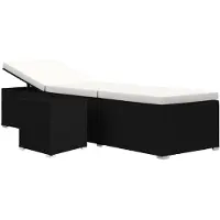 vidaXL Zonnebed met kussen en bijzettafeltje, polyrotan, crème